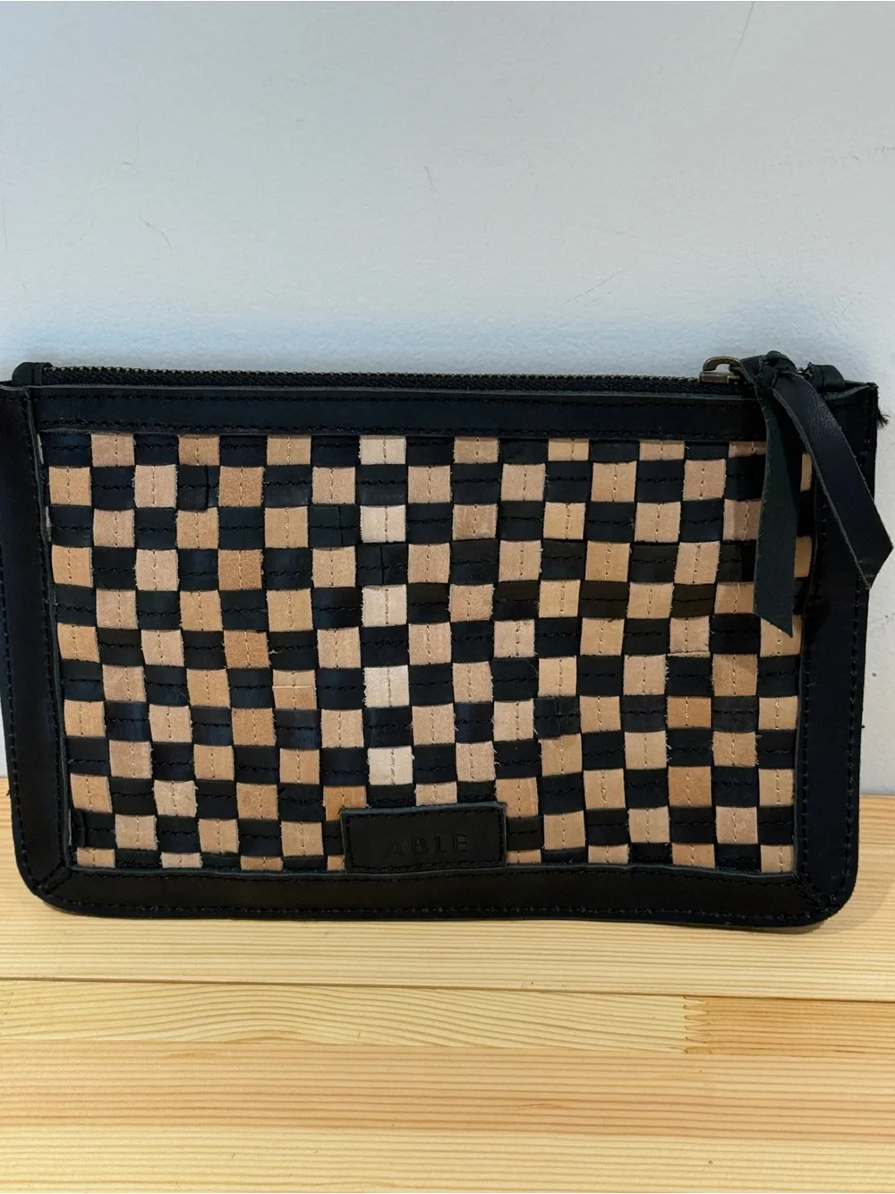 ABLE Nesmia Basketweave Leather Clutch in Black / Tan – NWT